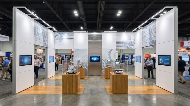 Product displays arranged around a clear central visitor route